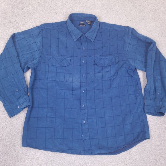 George Sueded Shirt Men's XL Blue Plaid‎ Long Sleeve Button Up Collared Soft - Picture 1 of 10